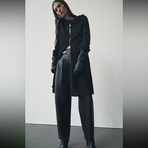 Zara raised floral crochet knit long cardigan coat